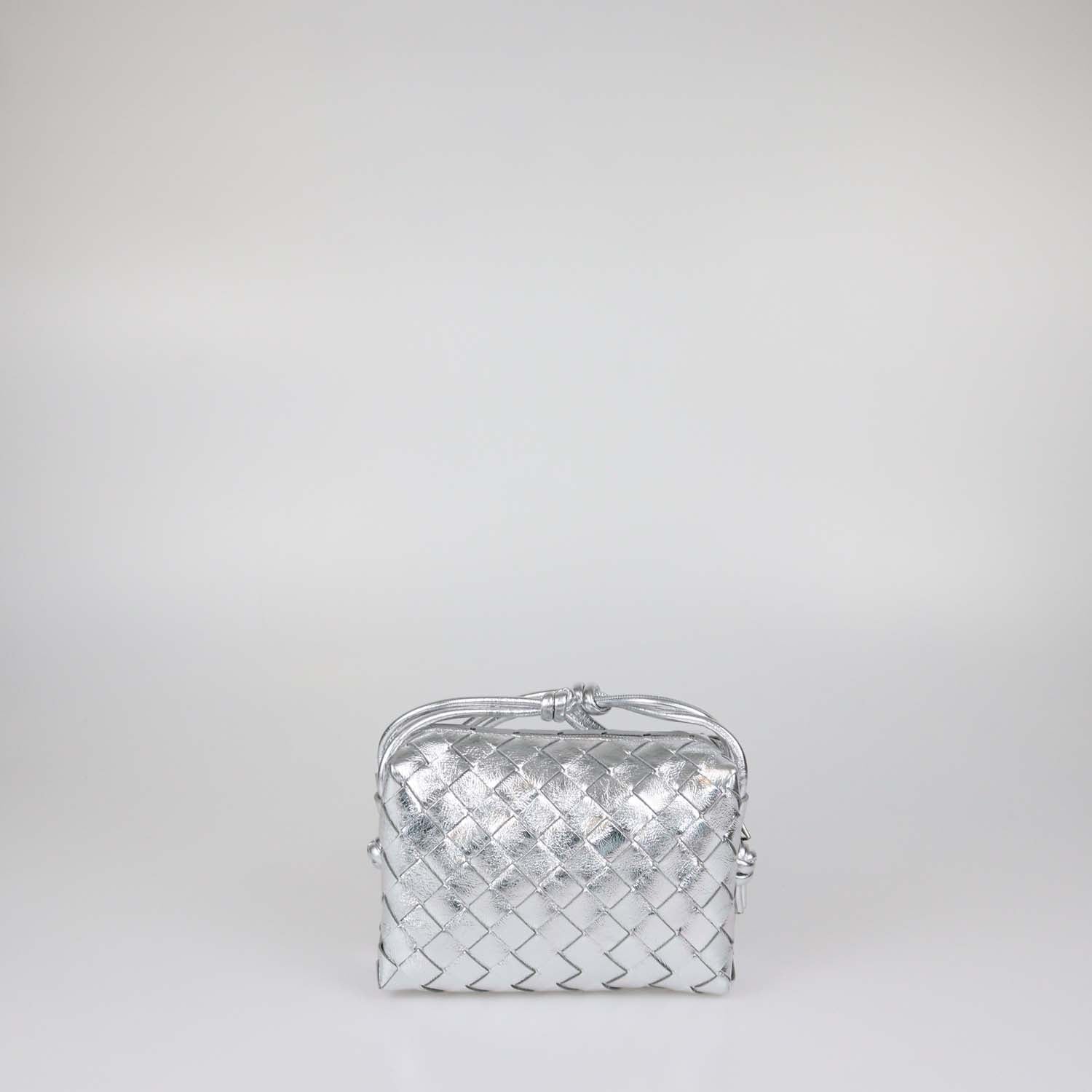 Bottega Veneta Silver Intreccio Leather Mini Loop Camera Bag