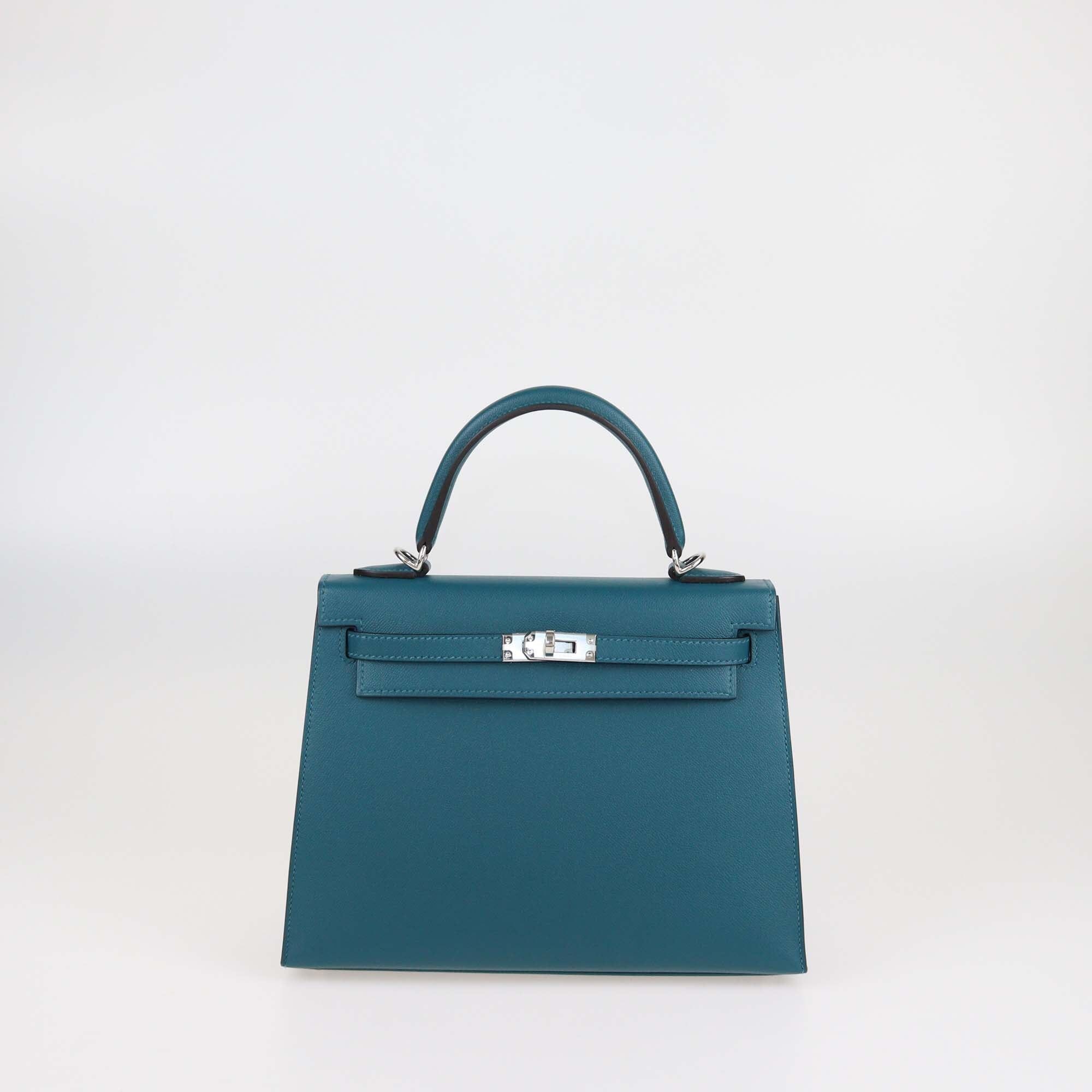 Hermes Vert Bosphore Madame Leather Palladium Finish Kelly II Sellier 25 Bag Womens Hermes 