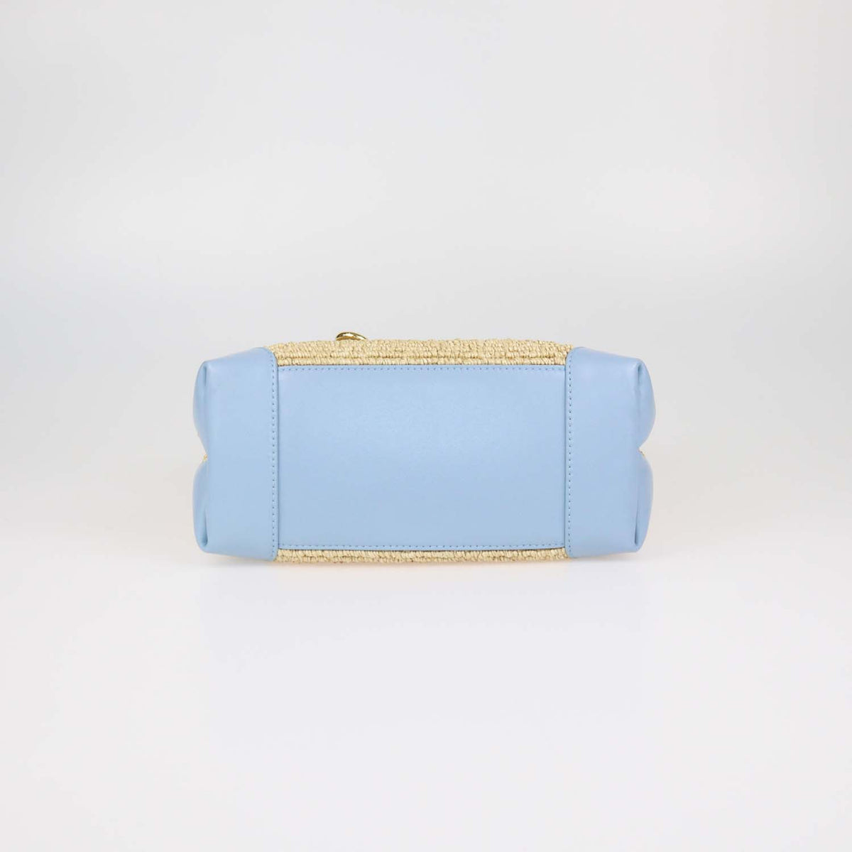 Bottega Veneta Light Blue,Natural Raffia and Leather Small Andiamo Tote