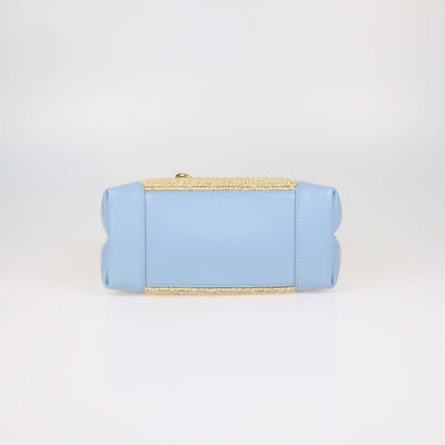 Bottega Veneta Light Blue,Natural Raffia and Leather Small Andiamo Tote