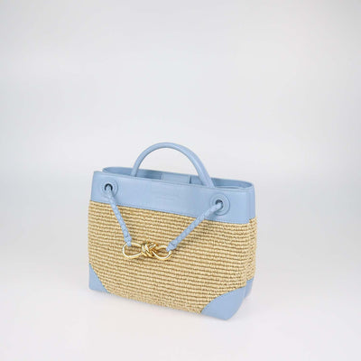 Bottega Veneta Light Blue,Natural Raffia and Leather Small Andiamo Tote