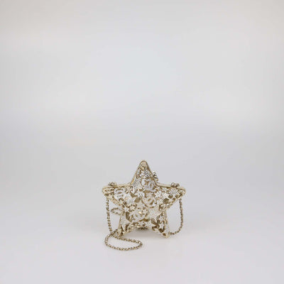 Chanel Gold Tone Metal Rhinestone CC Star Minaudiere Clutch