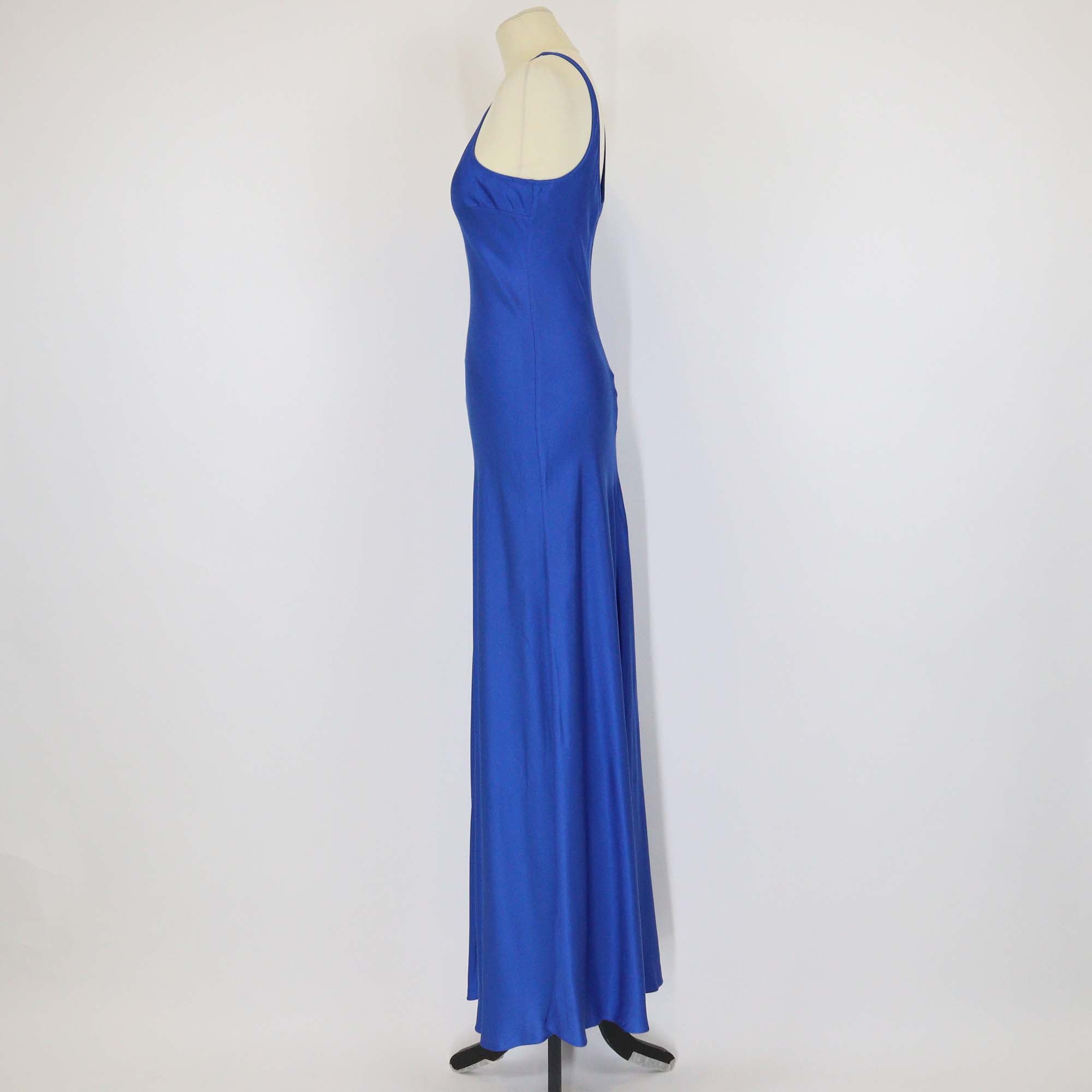 L'agence Blue Viscose V Neck Sleeveless Slip Dress