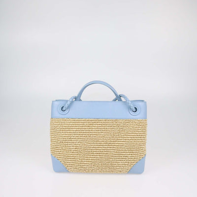 Bottega Veneta Light Blue,Natural Raffia and Leather Small Andiamo Tote