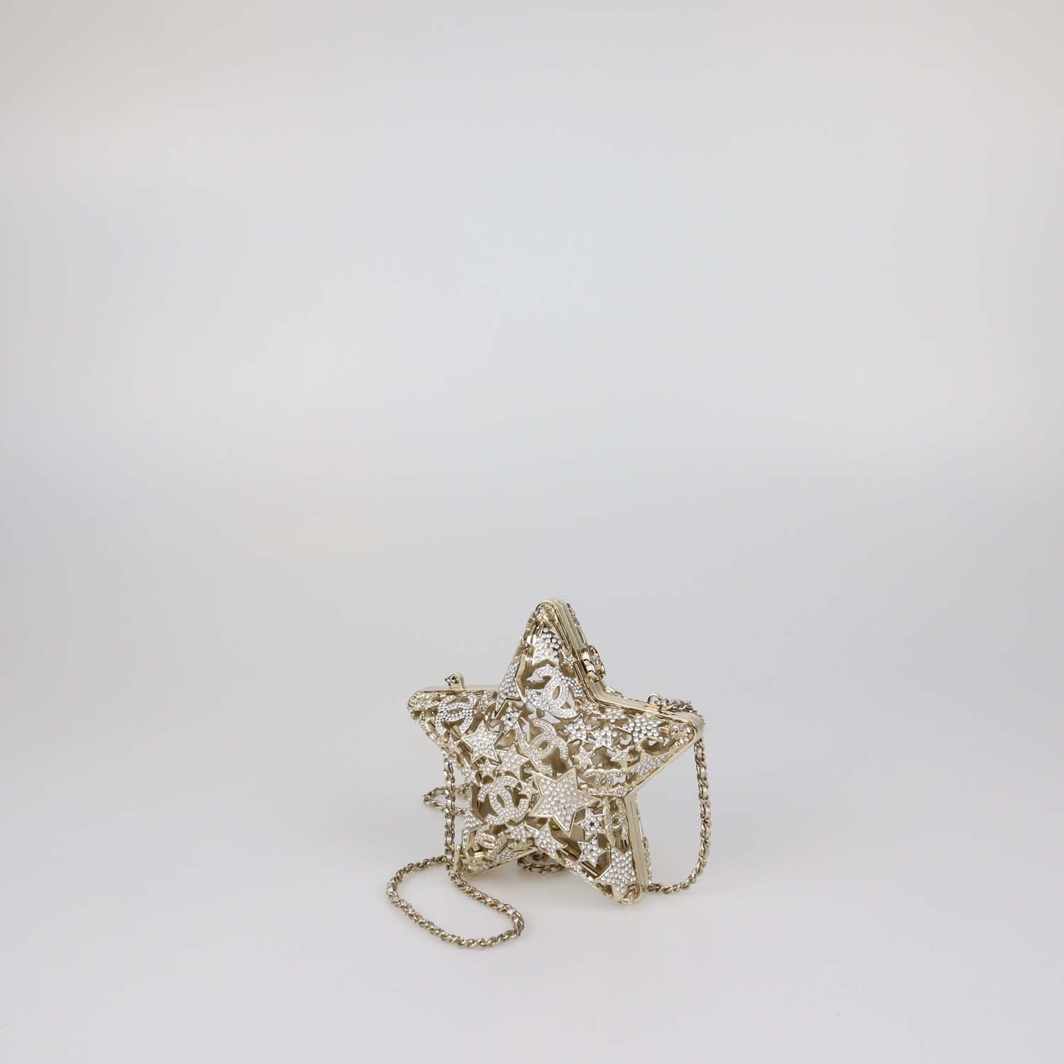 Chanel Gold Tone Metal Rhinestone CC Star Minaudiere Clutch