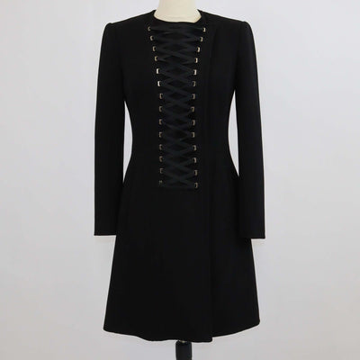 Elisabetta Franchi Black Jersey Lace Up Detail Coat