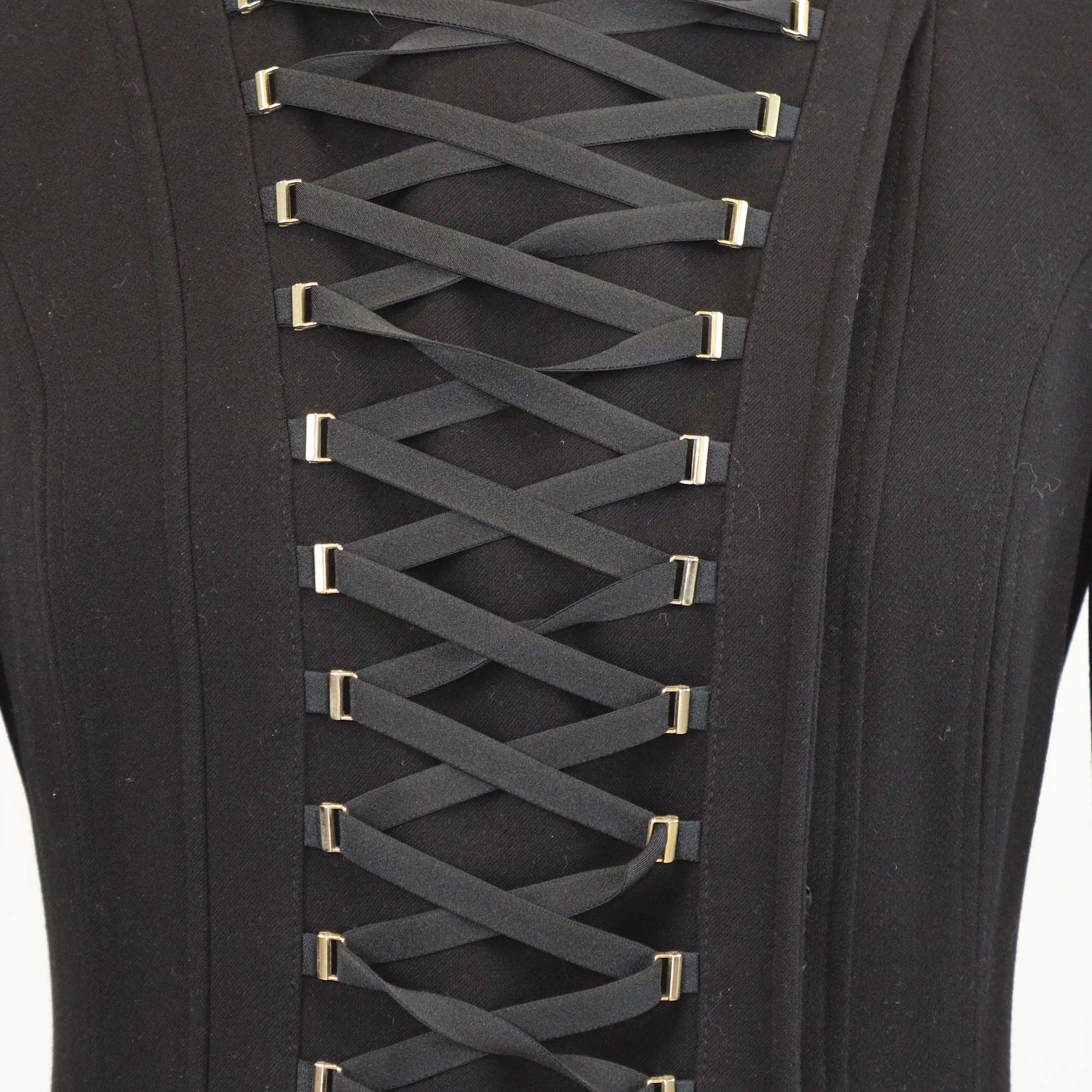 Elisabetta Franchi Black Jersey Lace Up Detail Coat