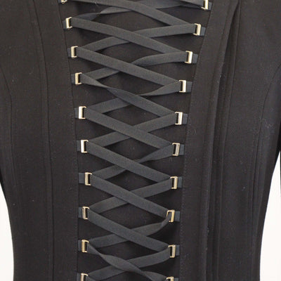 Elisabetta Franchi Black Jersey Lace Up Detail Coat