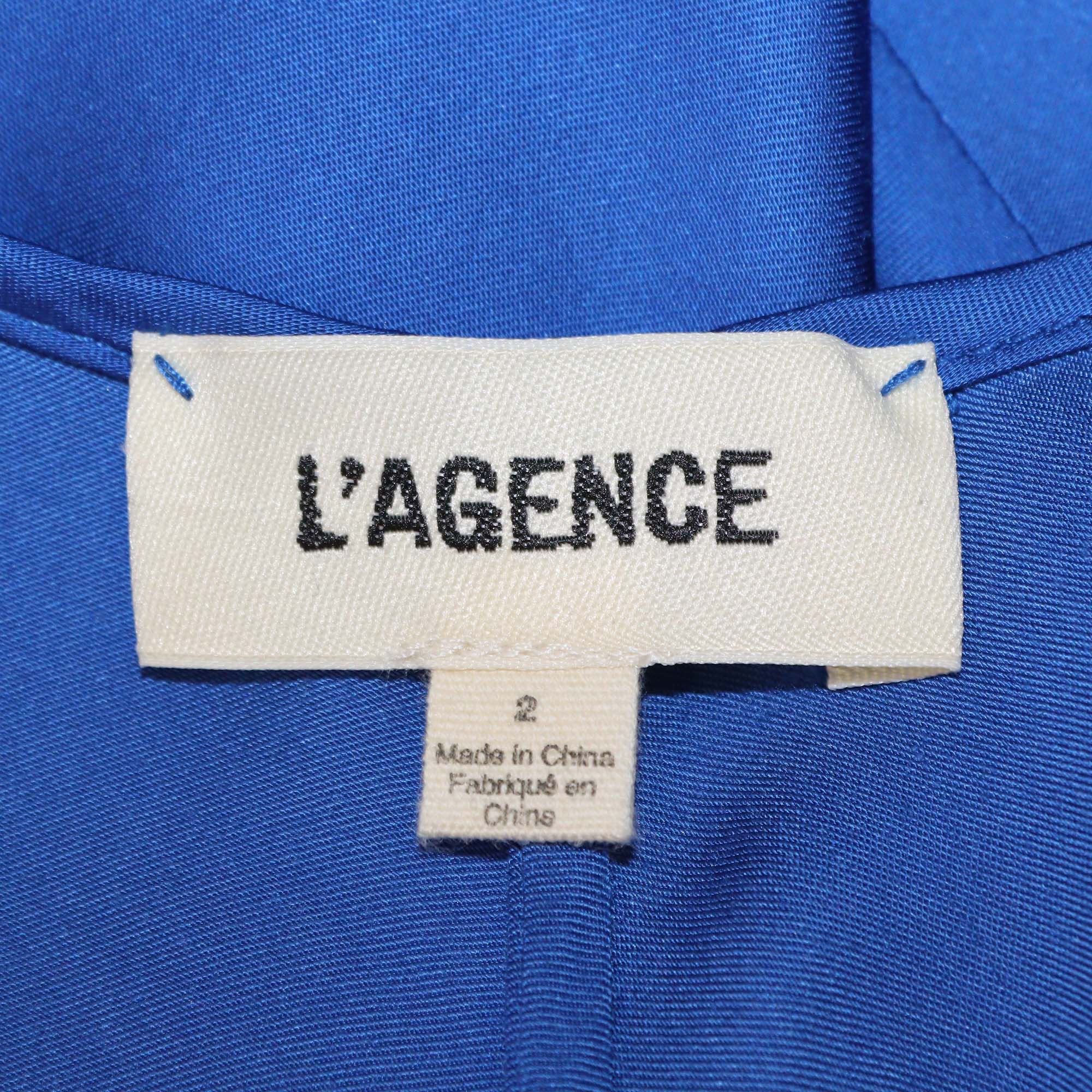 L'agence Blue Viscose V Neck Sleeveless Slip Dress