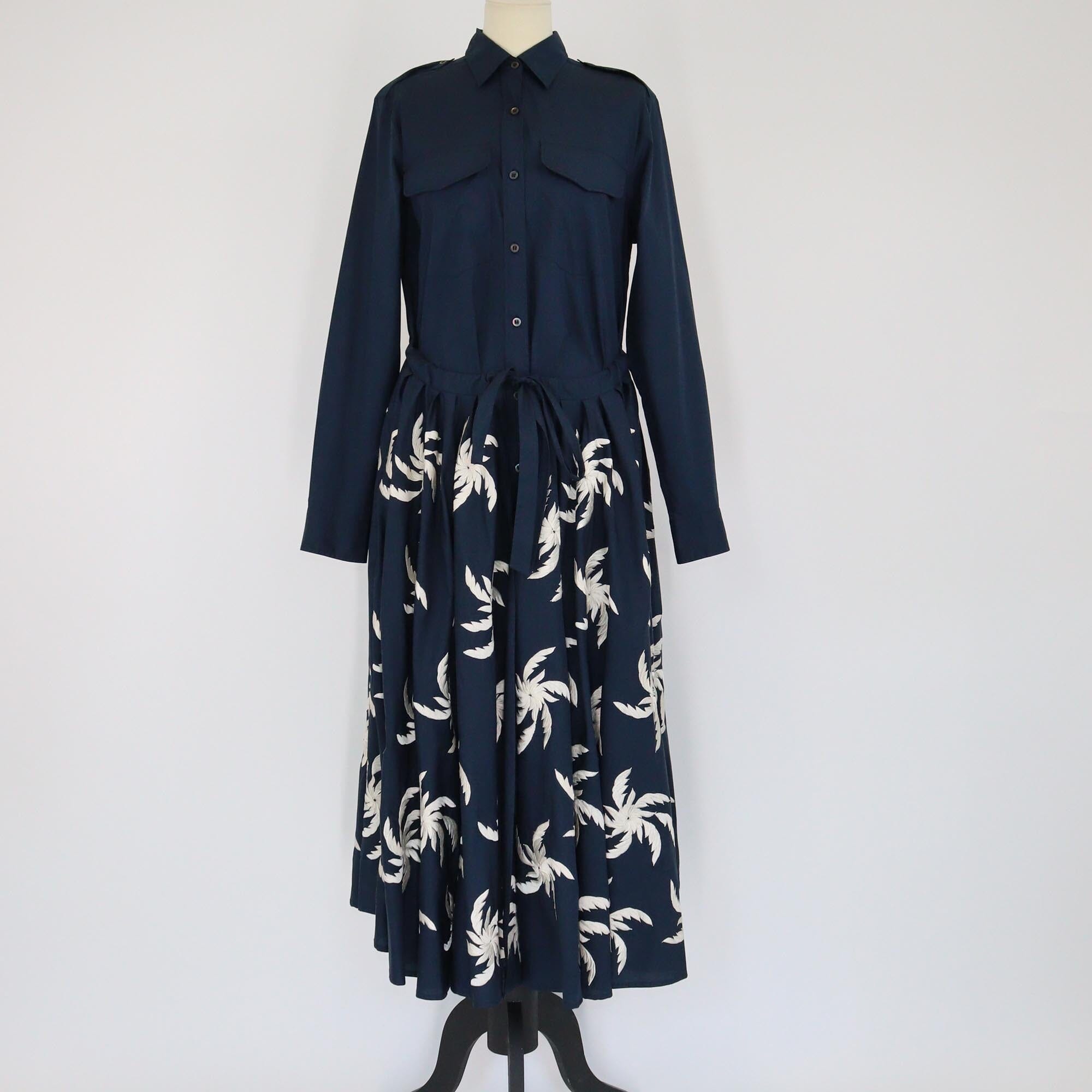Dries Van Noten Navy Blue Deira Embroidered Belted Shirt Dress Womens Dries Van Noten 