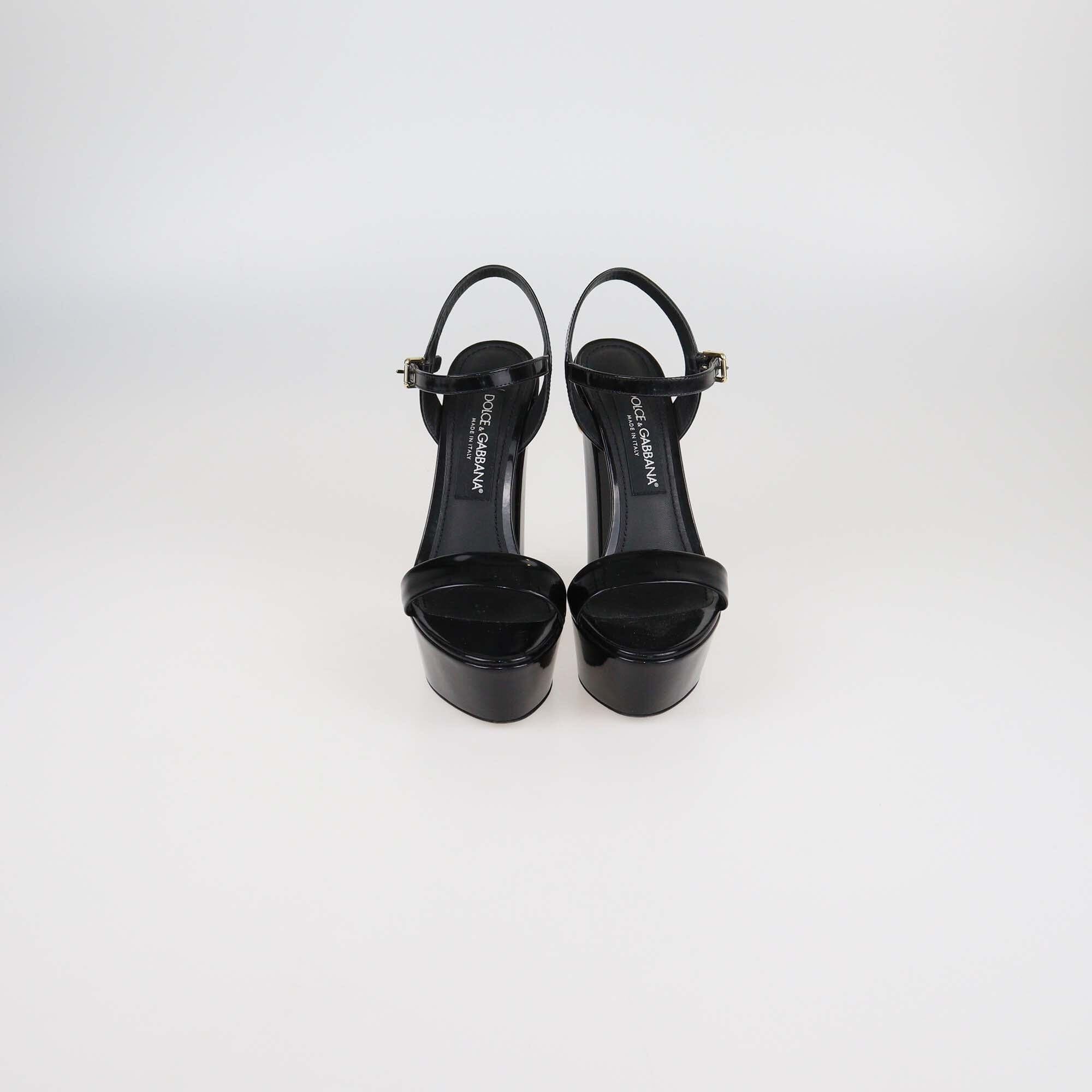 Dolce & Gabbana Black Patent Keira Platform Ankle Wrap Sandals Womens Dolce & Gabbana 