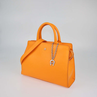 Aigner Orange Leather Medium Cybill Tote