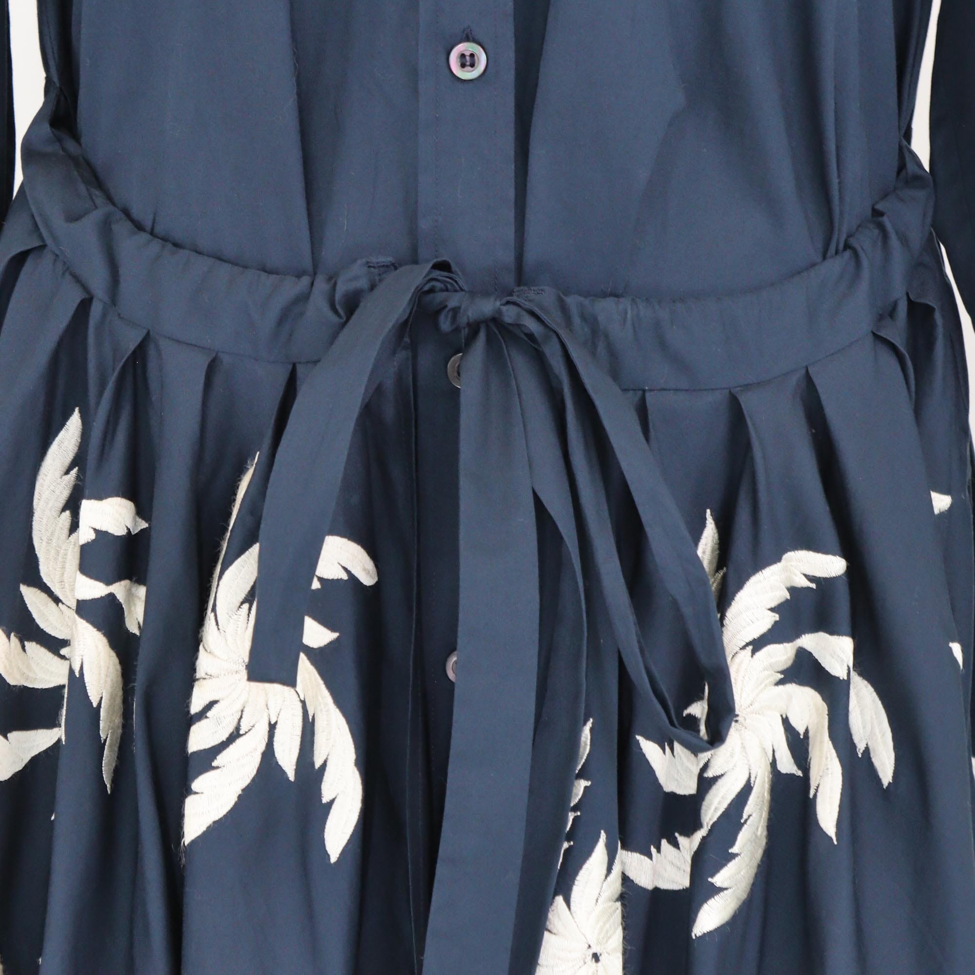 Dries Van Noten Navy Blue Deira Embroidered Belted Shirt Dress Womens Dries Van Noten 