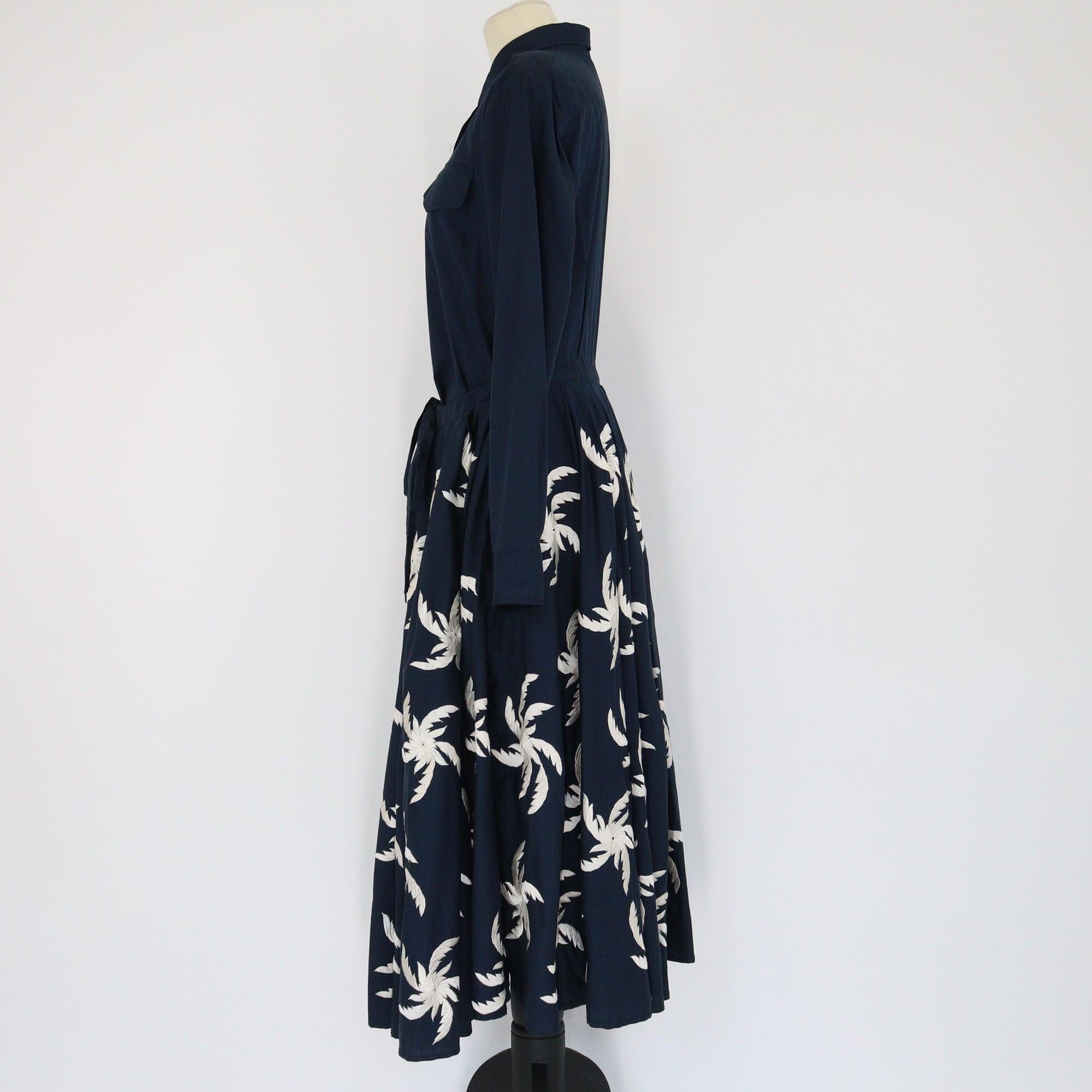 Dries Van Noten Navy Blue Deira Embroidered Belted Shirt Dress Womens Dries Van Noten 