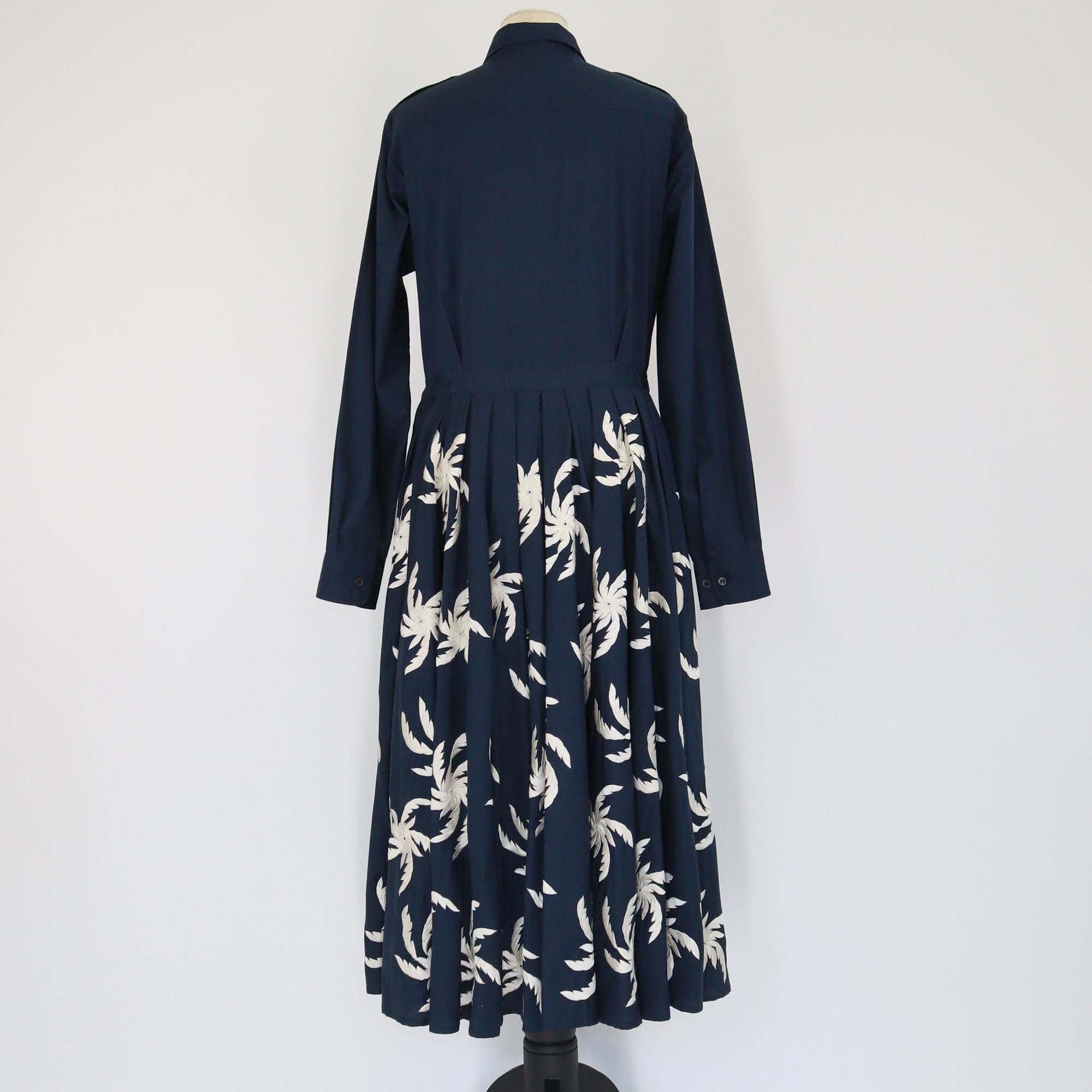 Dries Van Noten Navy Blue Deira Embroidered Belted Shirt Dress Womens Dries Van Noten 