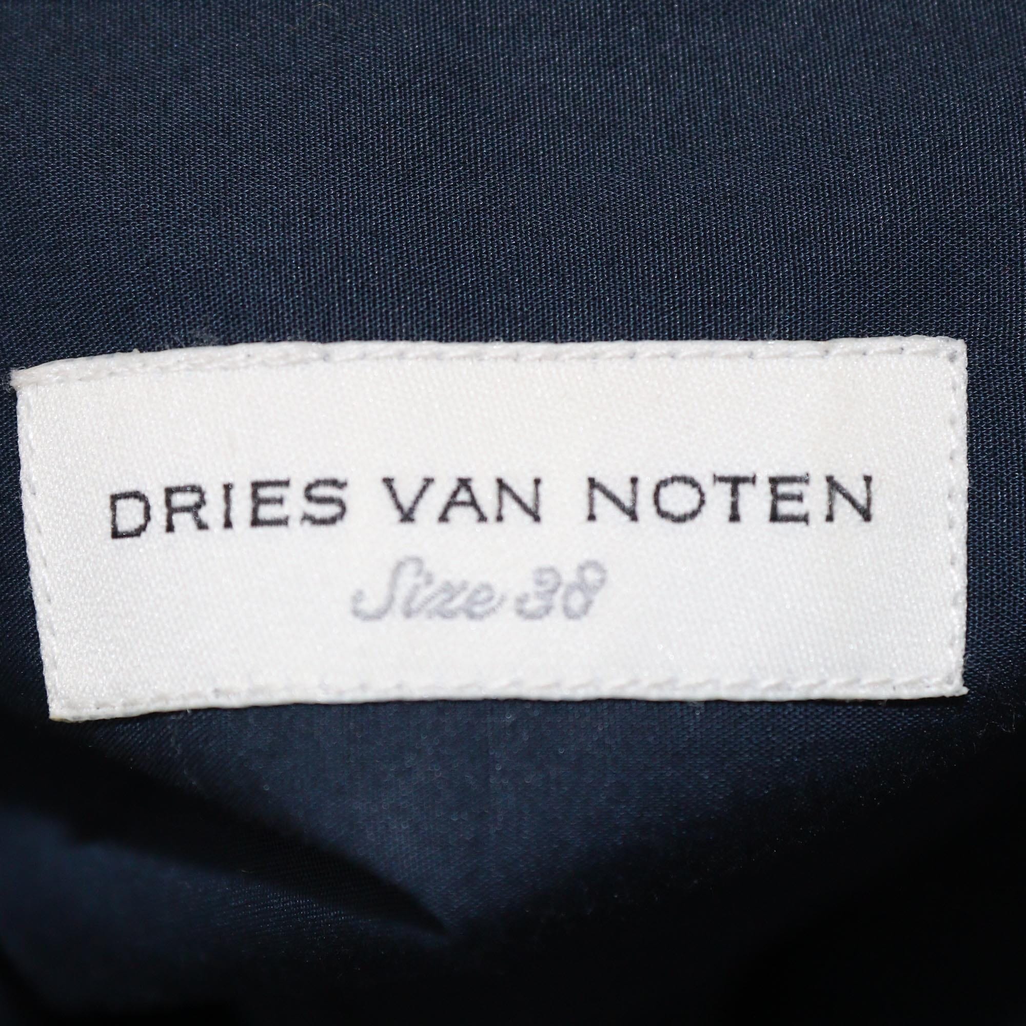 Dries Van Noten Navy Blue Deira Embroidered Belted Shirt Dress Womens Dries Van Noten 