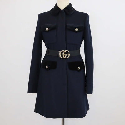 Gucci Navy Blue Wool Rajah Belted Coat