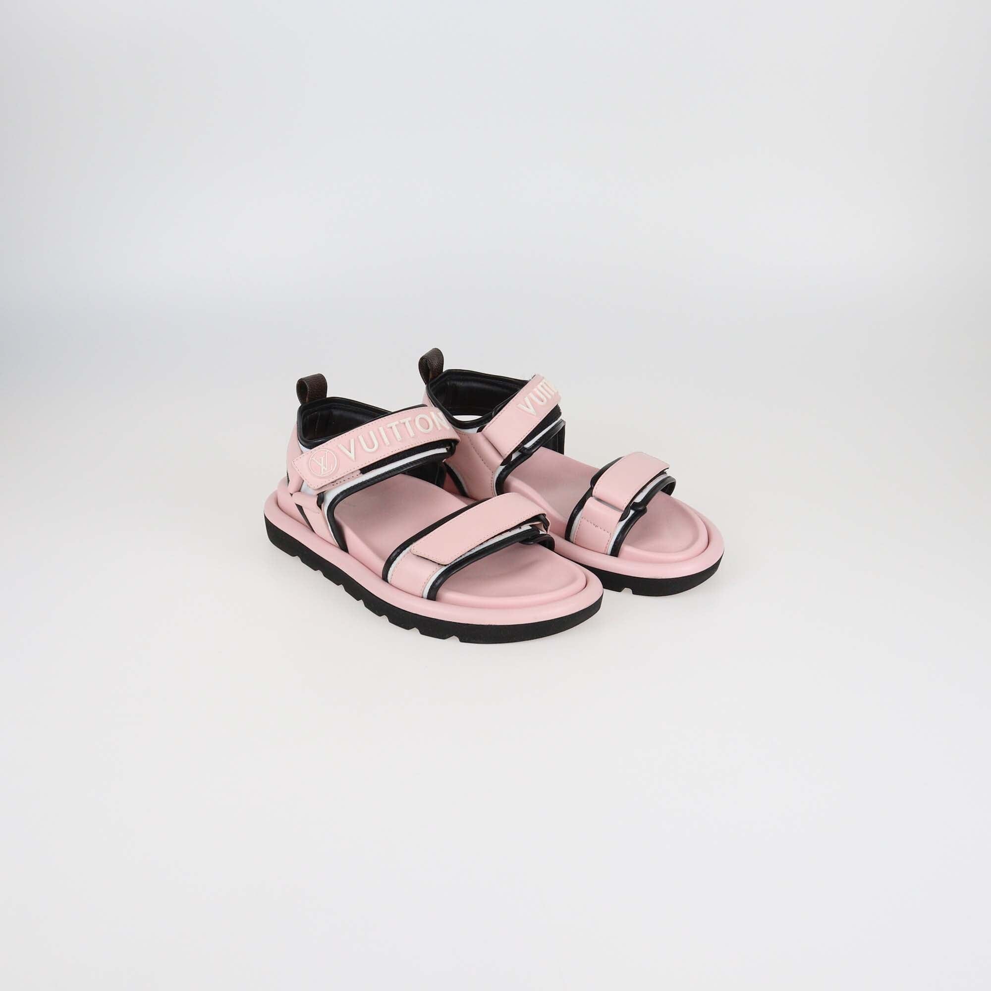 Louis Vuitton Pink Leather Pool Pillow Comfort Slingback Flat Sandals Womens Louis Vuitton 