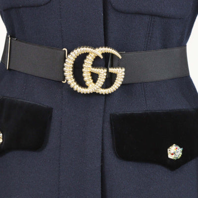 Gucci Navy Blue Wool Rajah Belted Coat
