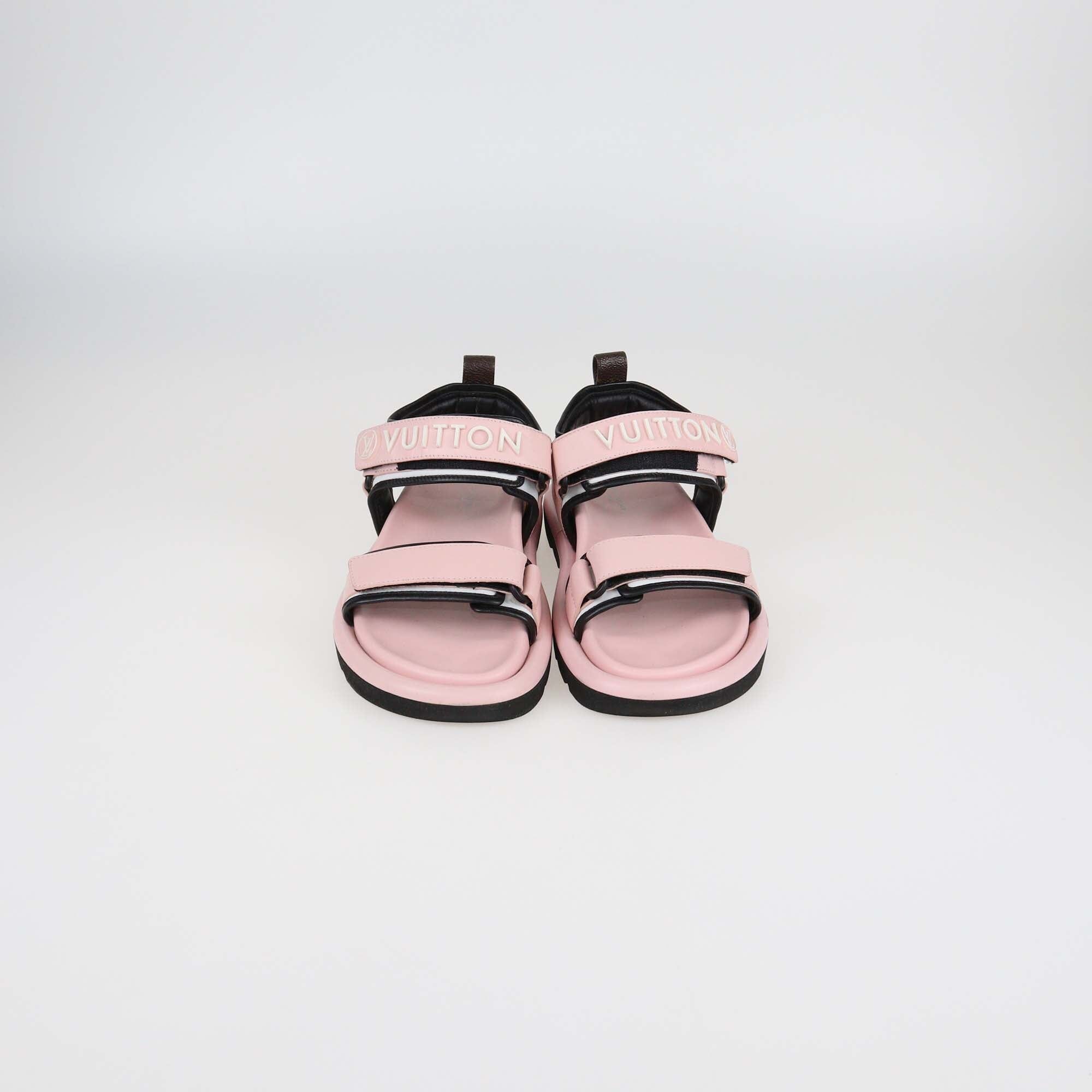Louis Vuitton Pink Leather Pool Pillow Comfort Slingback Flat Sandals Womens Louis Vuitton 