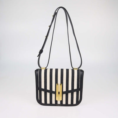 Demellier Black,White Striped Canvas and Leather The Vancouver Shoulder Bag