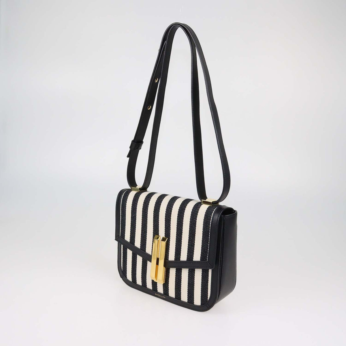 Demellier Black,White Striped Canvas and Leather The Vancouver Shoulder Bag