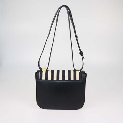 Demellier Black,White Striped Canvas and Leather The Vancouver Shoulder Bag