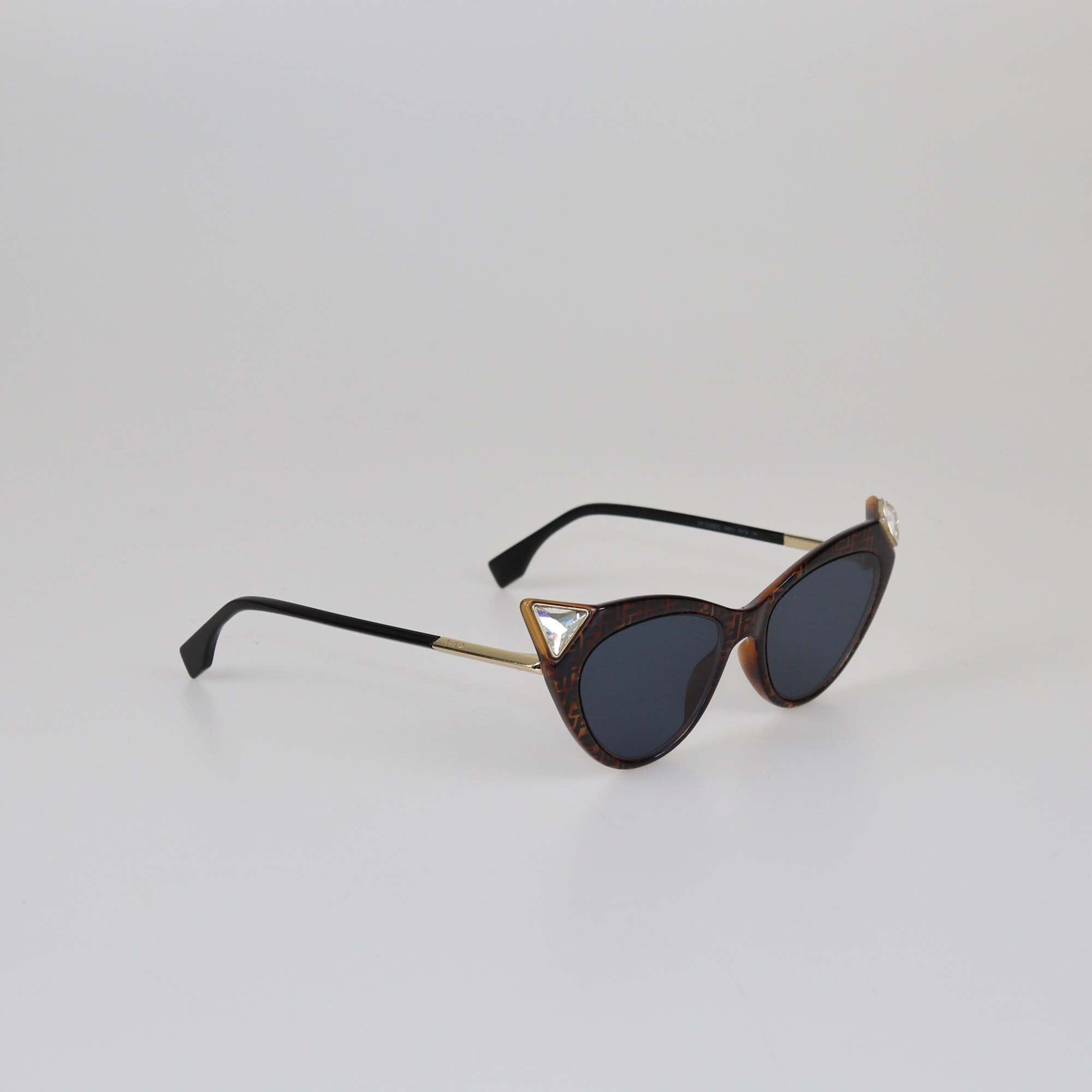 Fendi Zucca Brown FF Logo Cat-Eye Sunglasses Womens Fendi 