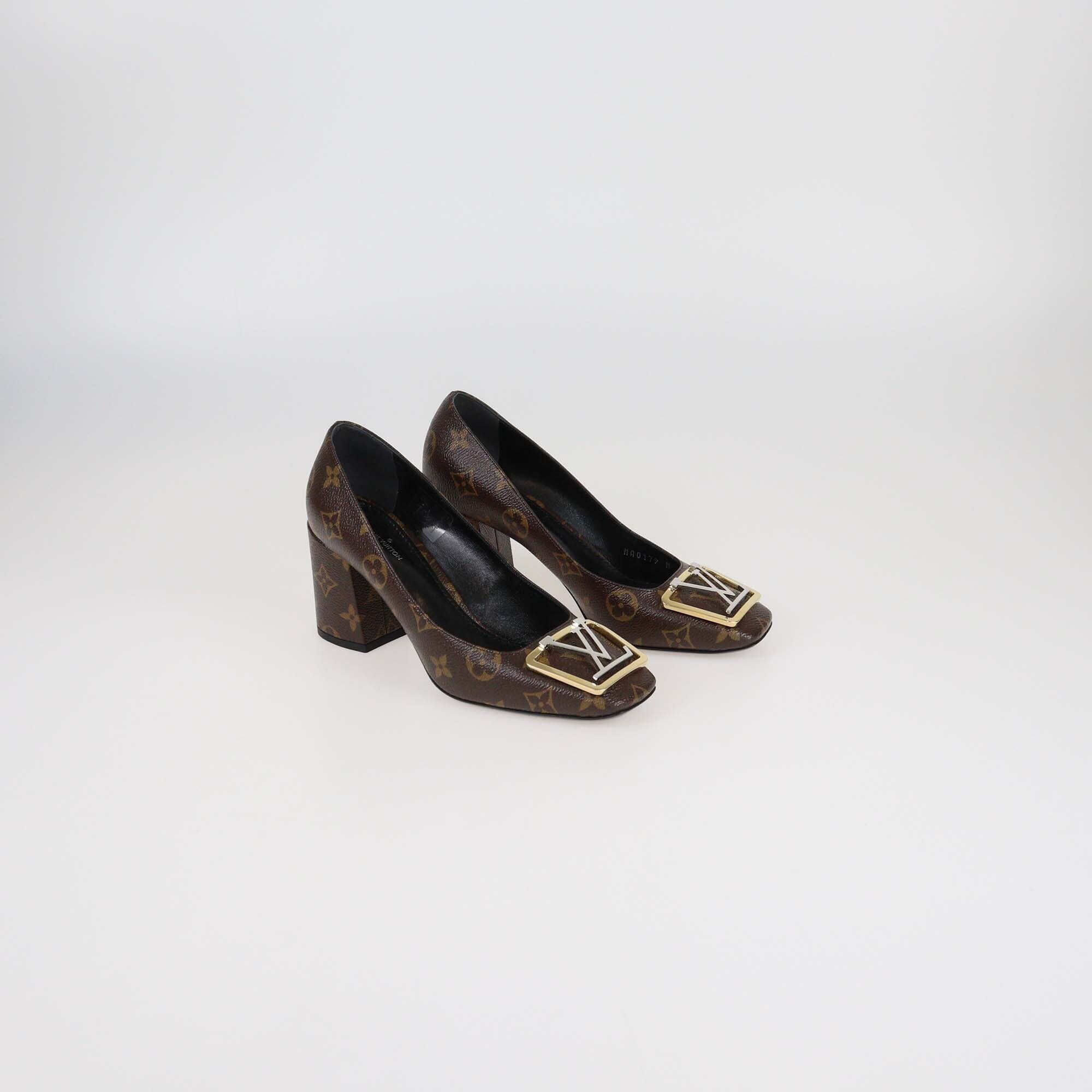 Louis Vuitton Monogram Canvas Madeleine Block Heel Pumps Womens Louis Vuitton 