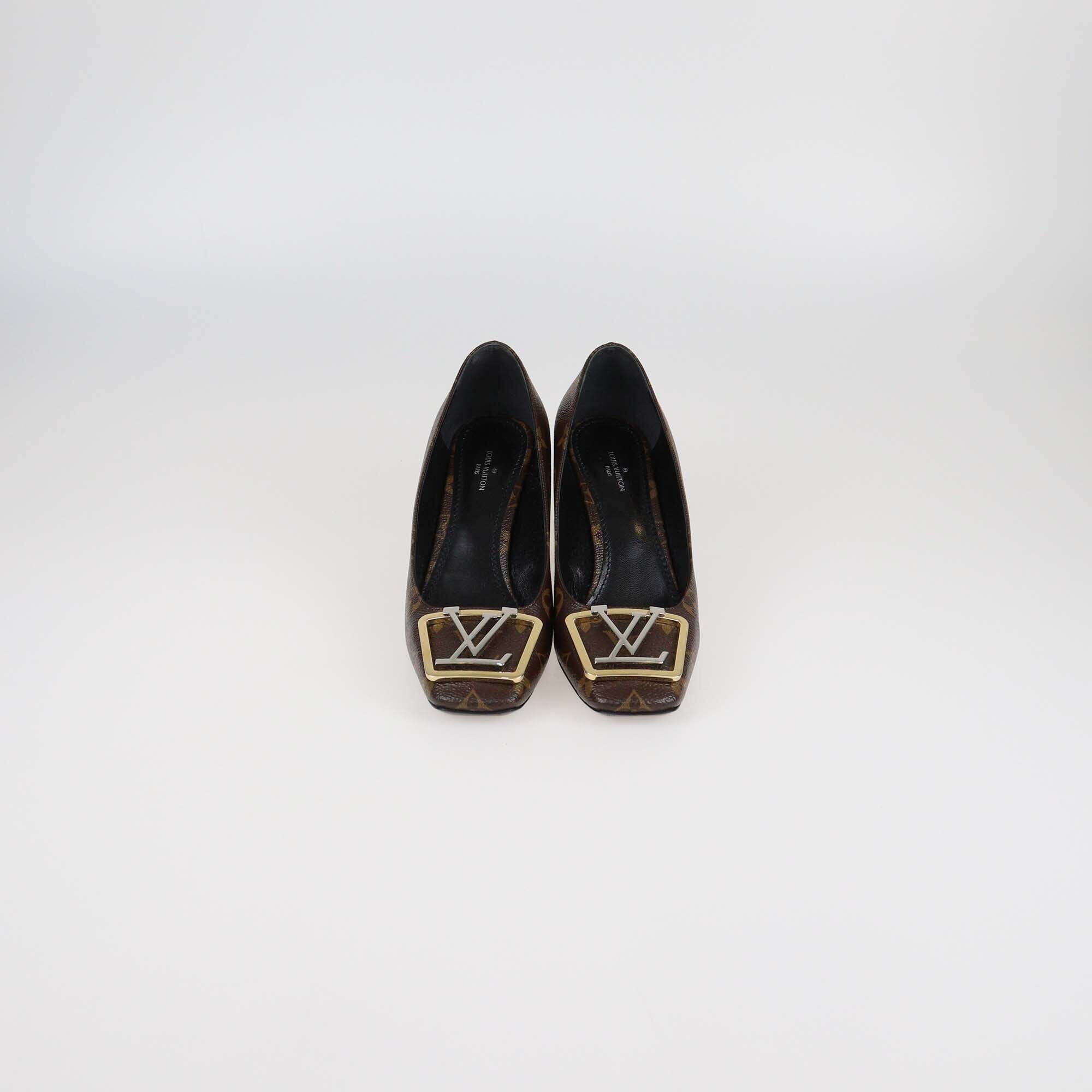 Louis Vuitton Monogram Canvas Madeleine Block Heel Pumps Womens Louis Vuitton 