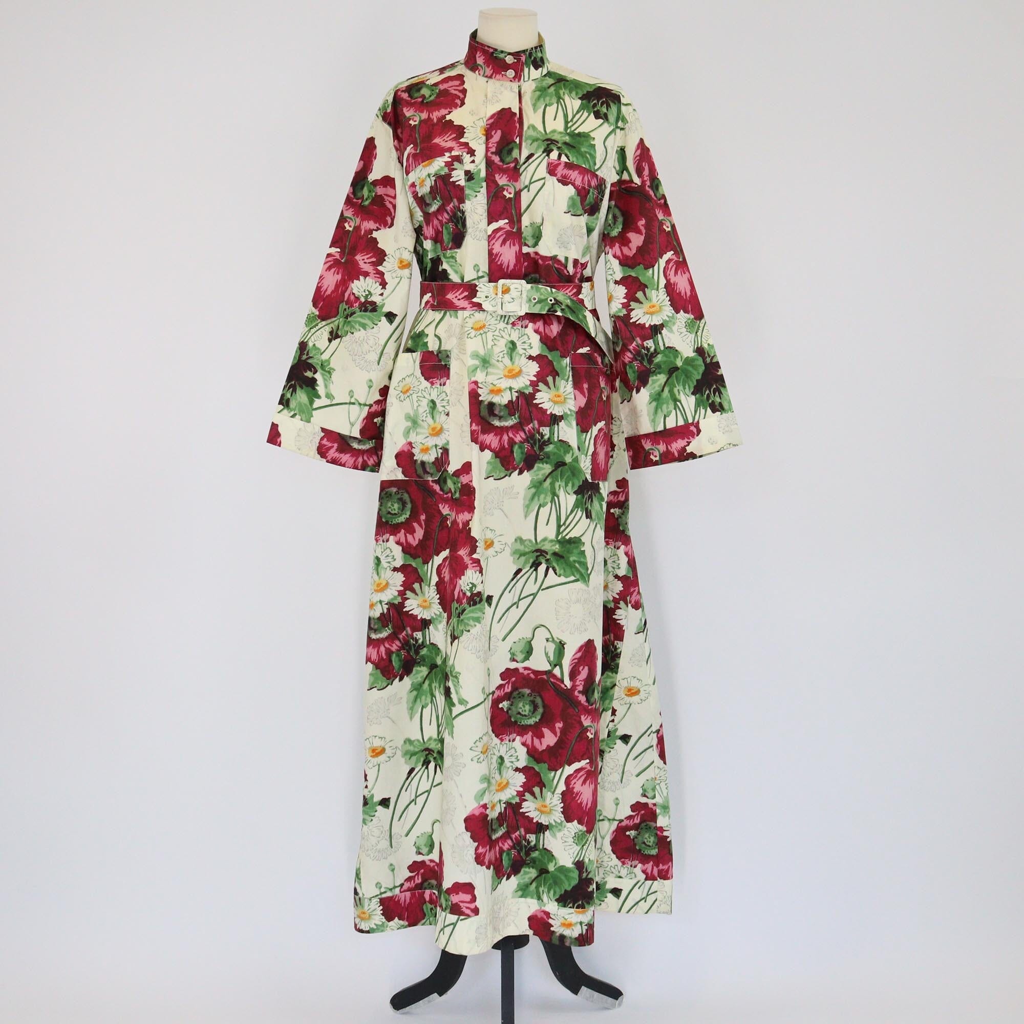 Gucci Multicolor Floral Poplin Belted Long Sleeve Maxi Dress Womens Gucci 