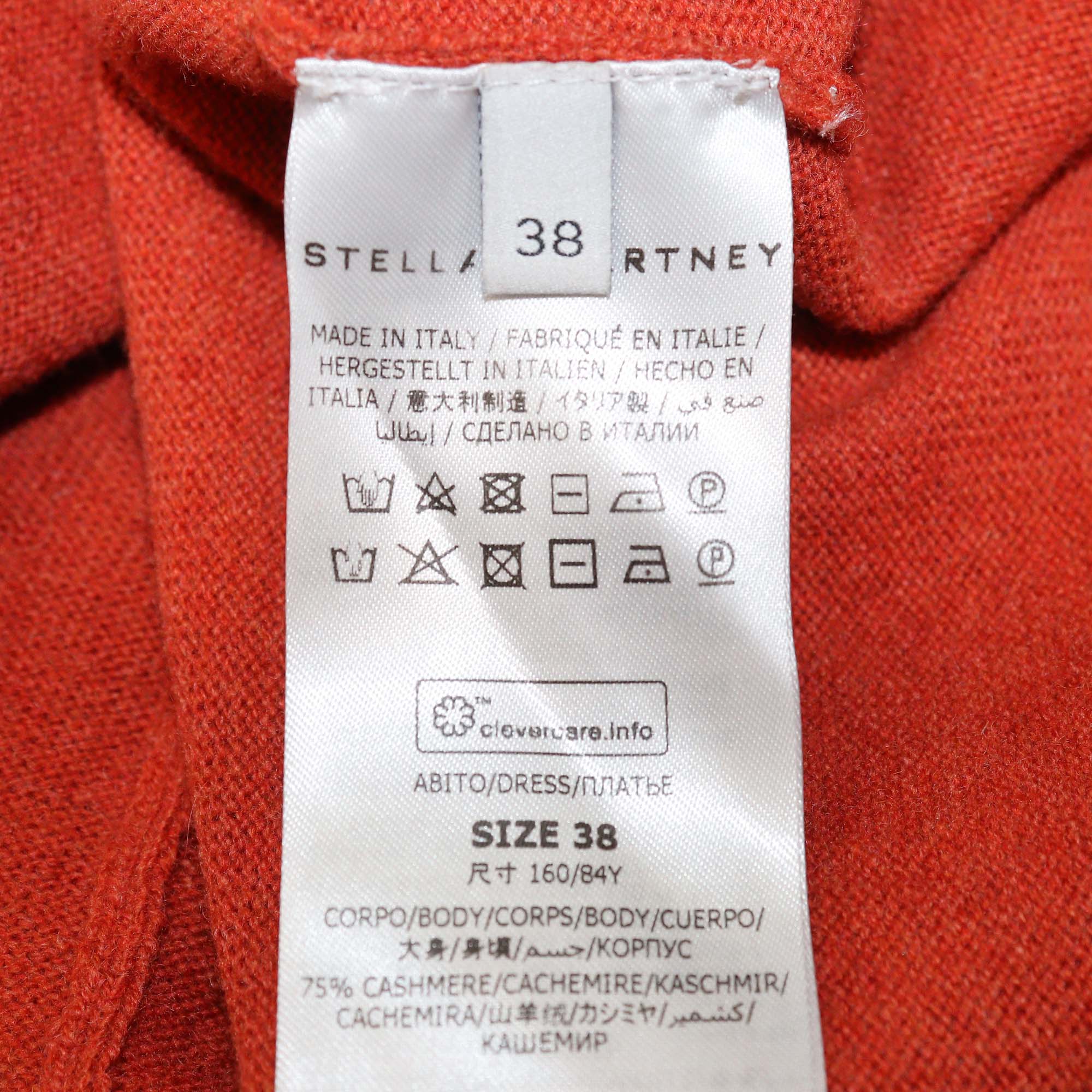 Stella McCartney Dark Orange Cashmere & Wool Knitted V Neck Sweater Dress