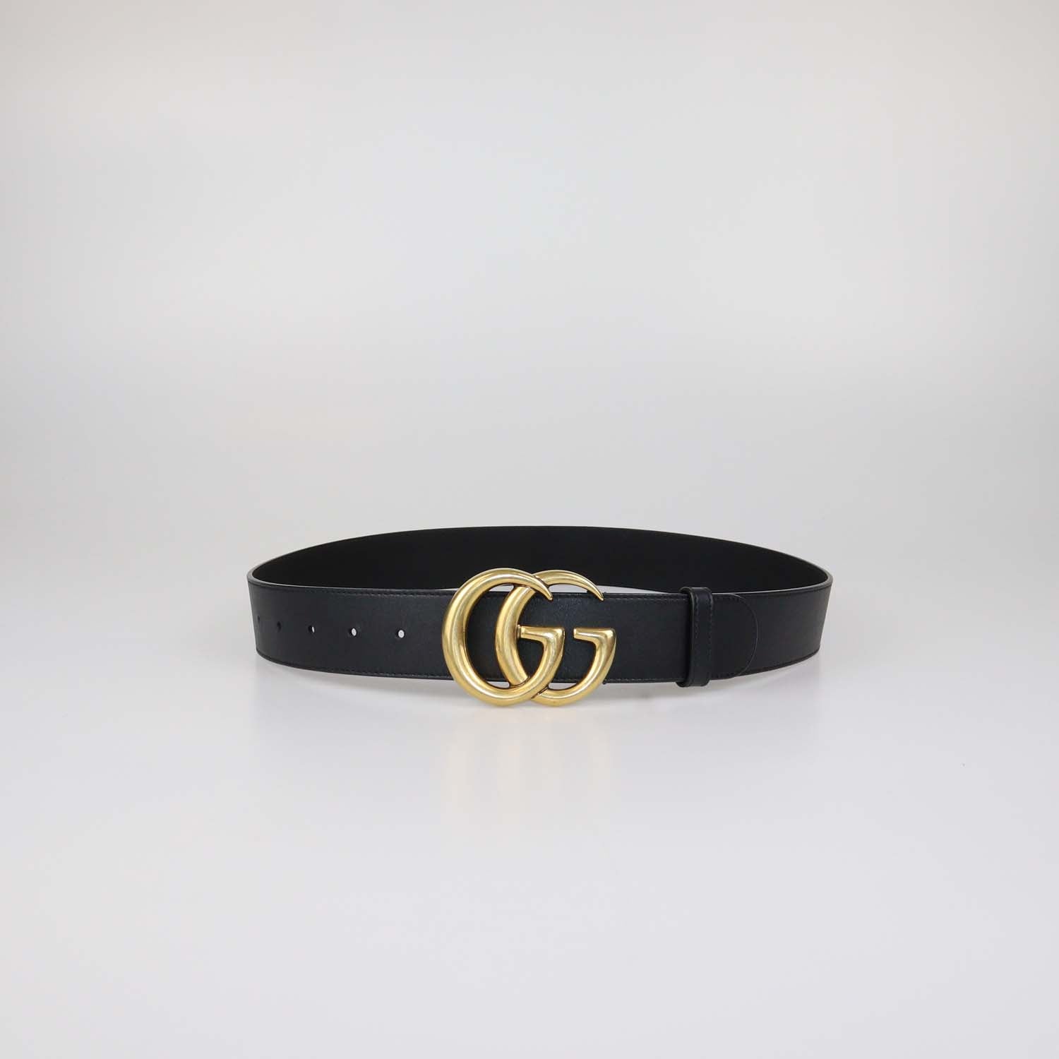 Gucci Black Leather GG Marmont Wide Buckle Belt