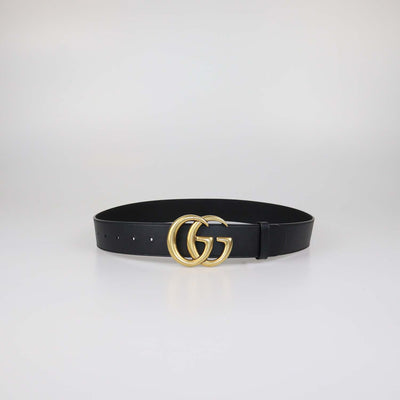 Gucci Black Leather GG Marmont Wide Buckle Belt