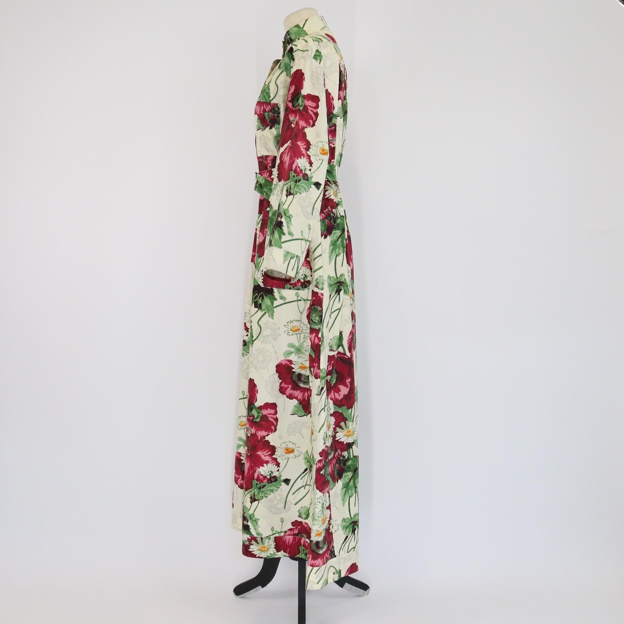 Gucci Multicolor Floral Poplin Belted Long Sleeve Maxi Dress Womens Gucci 
