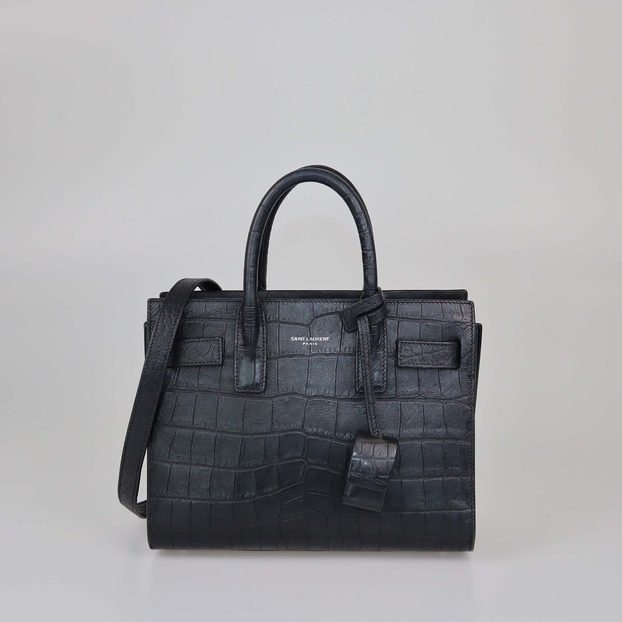 Saint Laurent Black Croc Embossed Nano Classic Sac De Jour Tote Womens Saint Laurent 