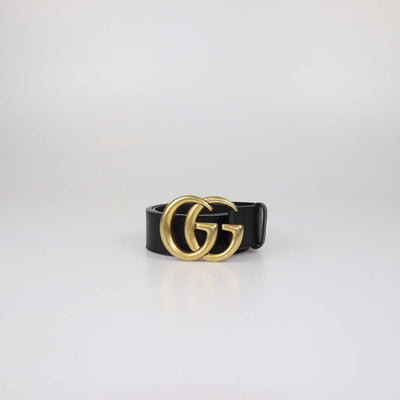 Gucci Black Leather GG Marmont Wide Buckle Belt