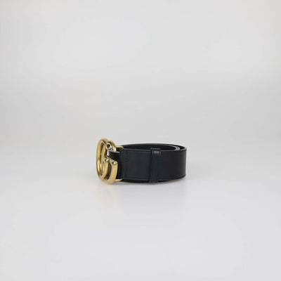 Gucci Black Leather GG Marmont Wide Buckle Belt