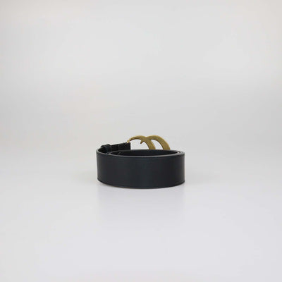 Gucci Black Leather GG Marmont Wide Buckle Belt