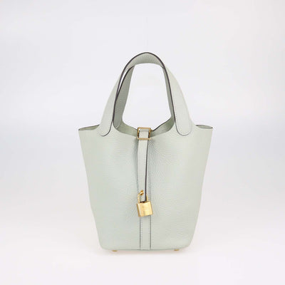 Hermes Gris Neve Clemence Leather Picotin Lock 18 Bag
