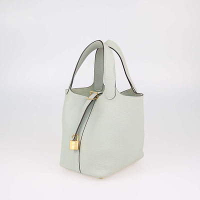 Hermes Gris Neve Clemence Leather Picotin Lock 18 Bag