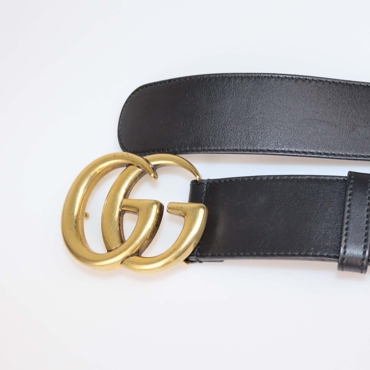 Gucci Black Leather GG Marmont Wide Buckle Belt