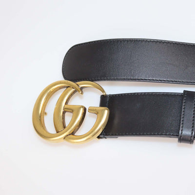 Gucci Black Leather GG Marmont Wide Buckle Belt