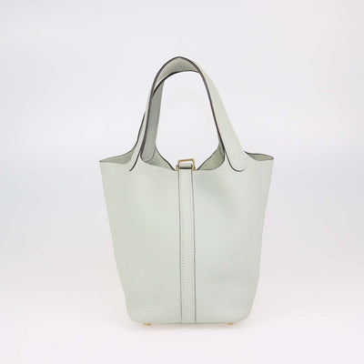 Hermes Gris Neve Clemence Leather Picotin Lock 18 Bag