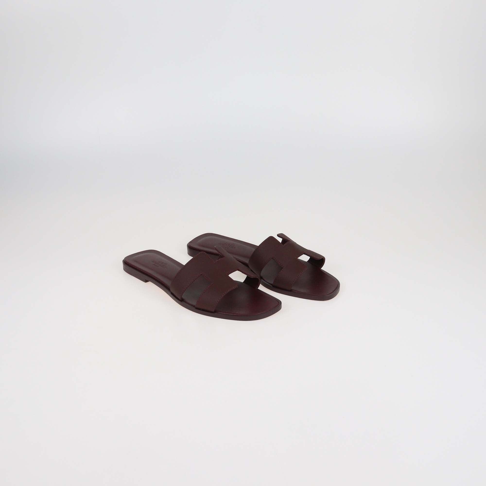 Hermes Rouge H Epsom Leather Oran Sandals Womens Hermes 