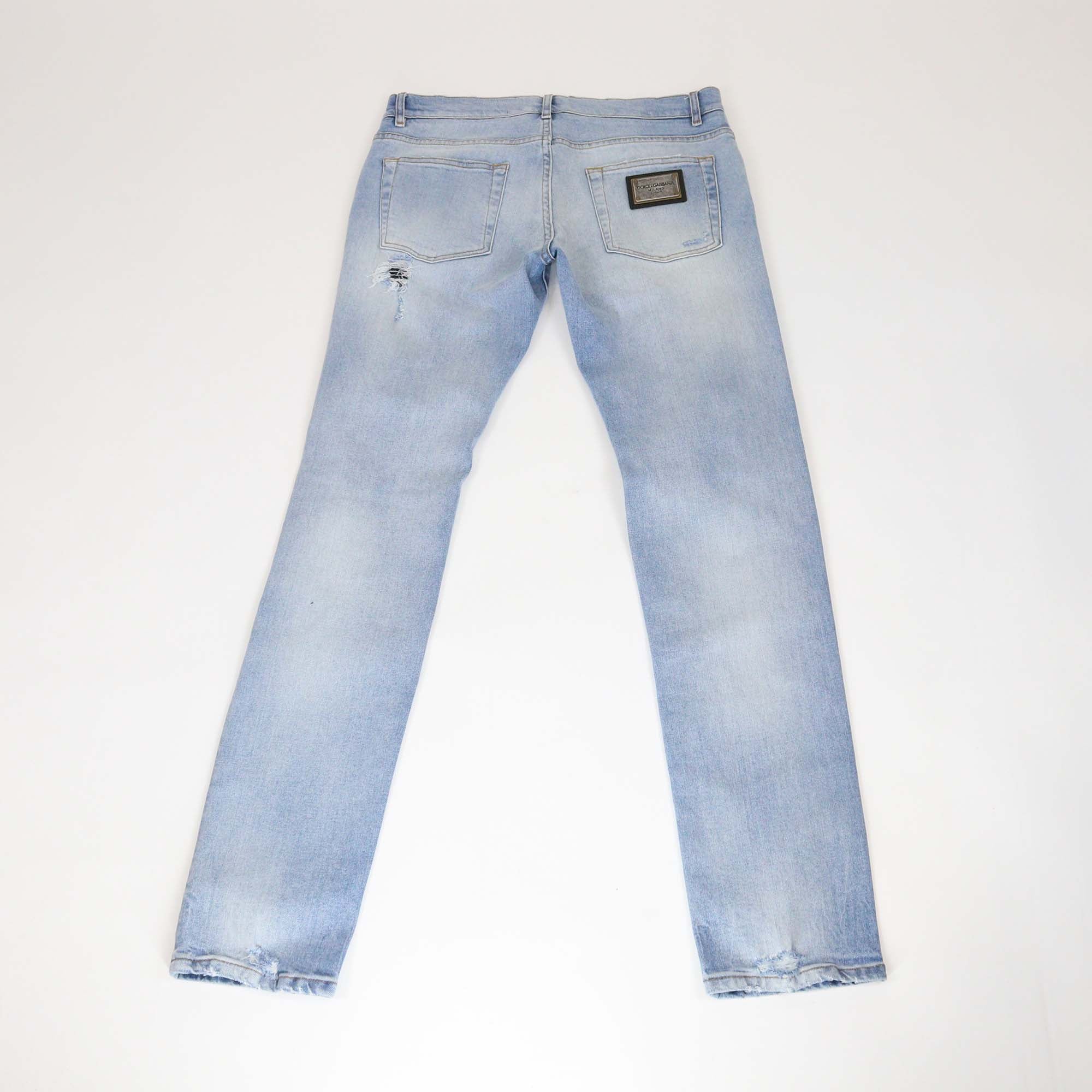 Dolce & Gabbana Blue Washed Denim Ripped Skinny Fit Pants