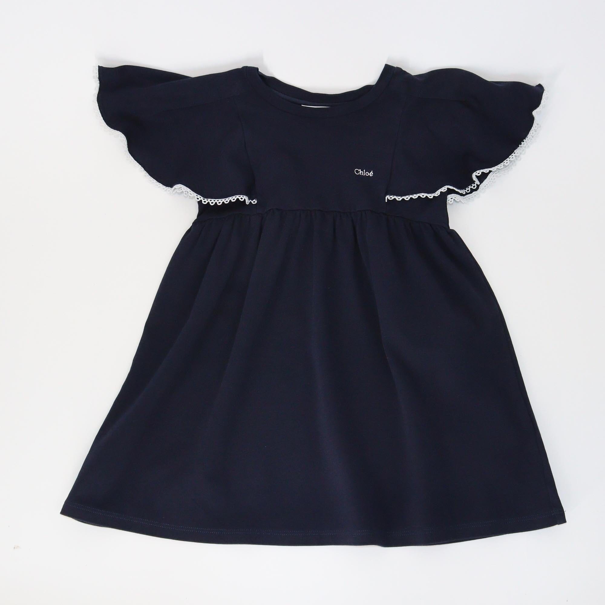 Chloe Kids Navy Blue Ruffle Short Sleeve Dress Kids Chloe Kids 