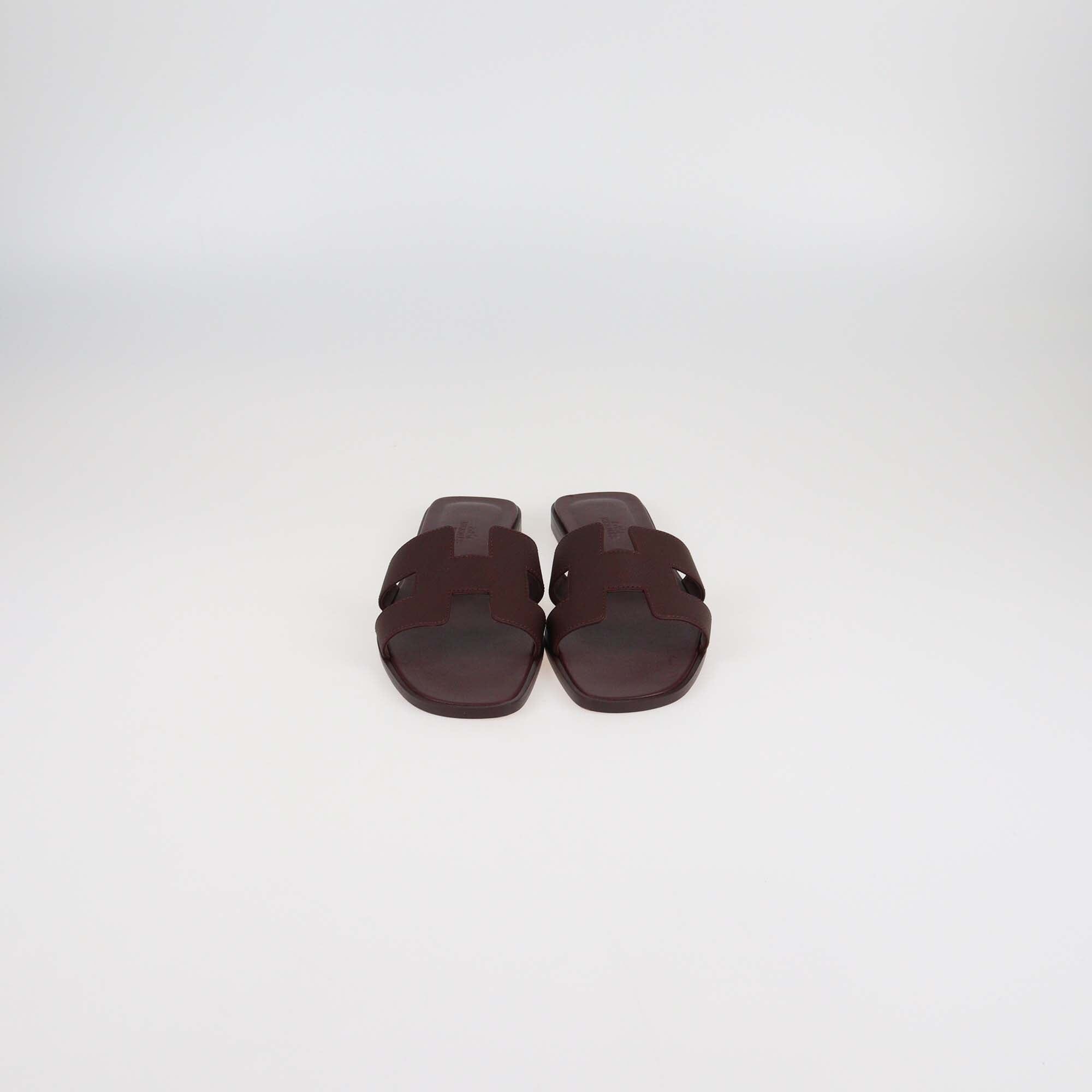 Hermes Rouge H Epsom Leather Oran Sandals Womens Hermes 