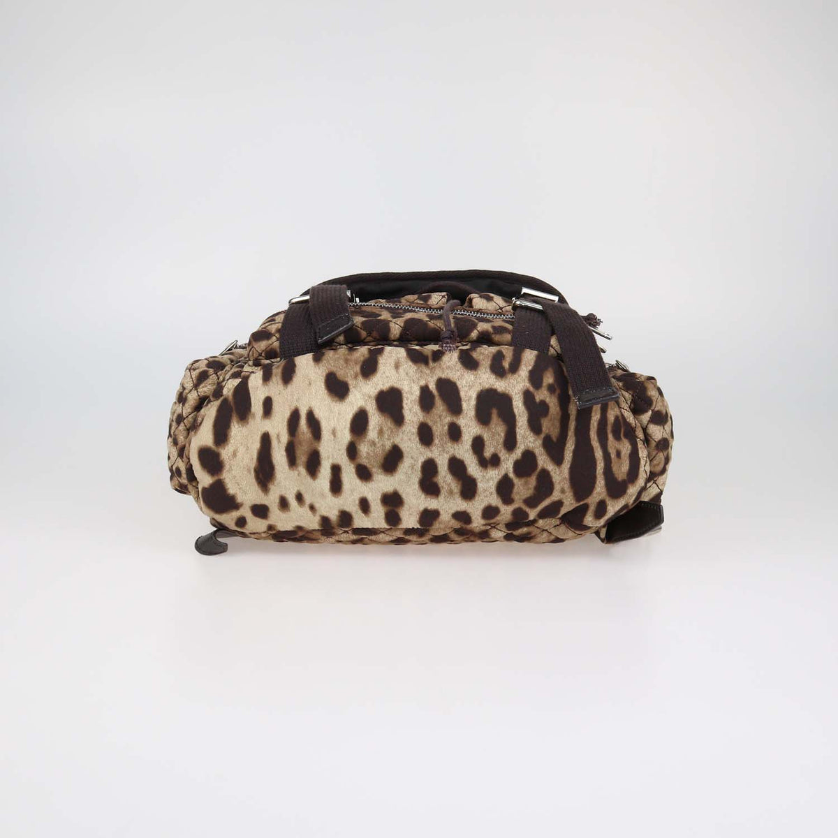 Dolce & Gabbana Brown Quilted Leopard Print Fabric Cargo Backpack