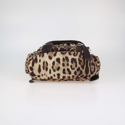 Dolce & Gabbana Brown Quilted Leopard Print Fabric Cargo Backpack